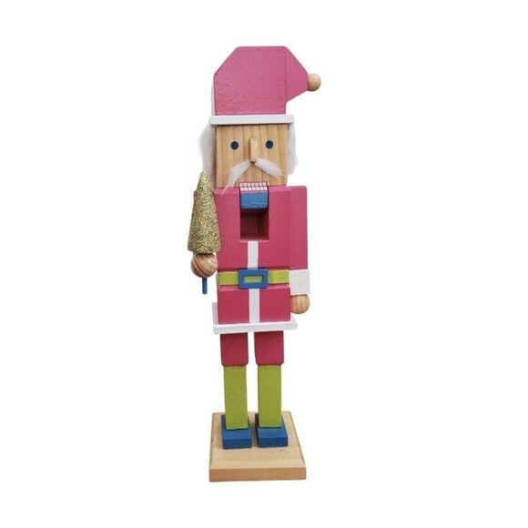 Wondershop Nutcracker Wooden Pink Gold Glitter Tree Christmas Holiday Decor 15" - Picture 1 of 12